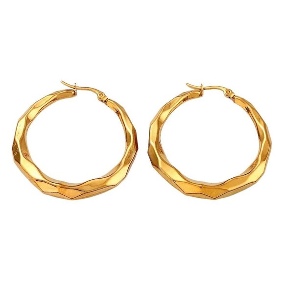 1 1/2 Inch 42mm Hoop Gold Tone Pierced Post Earrings - Picture 3 of 5